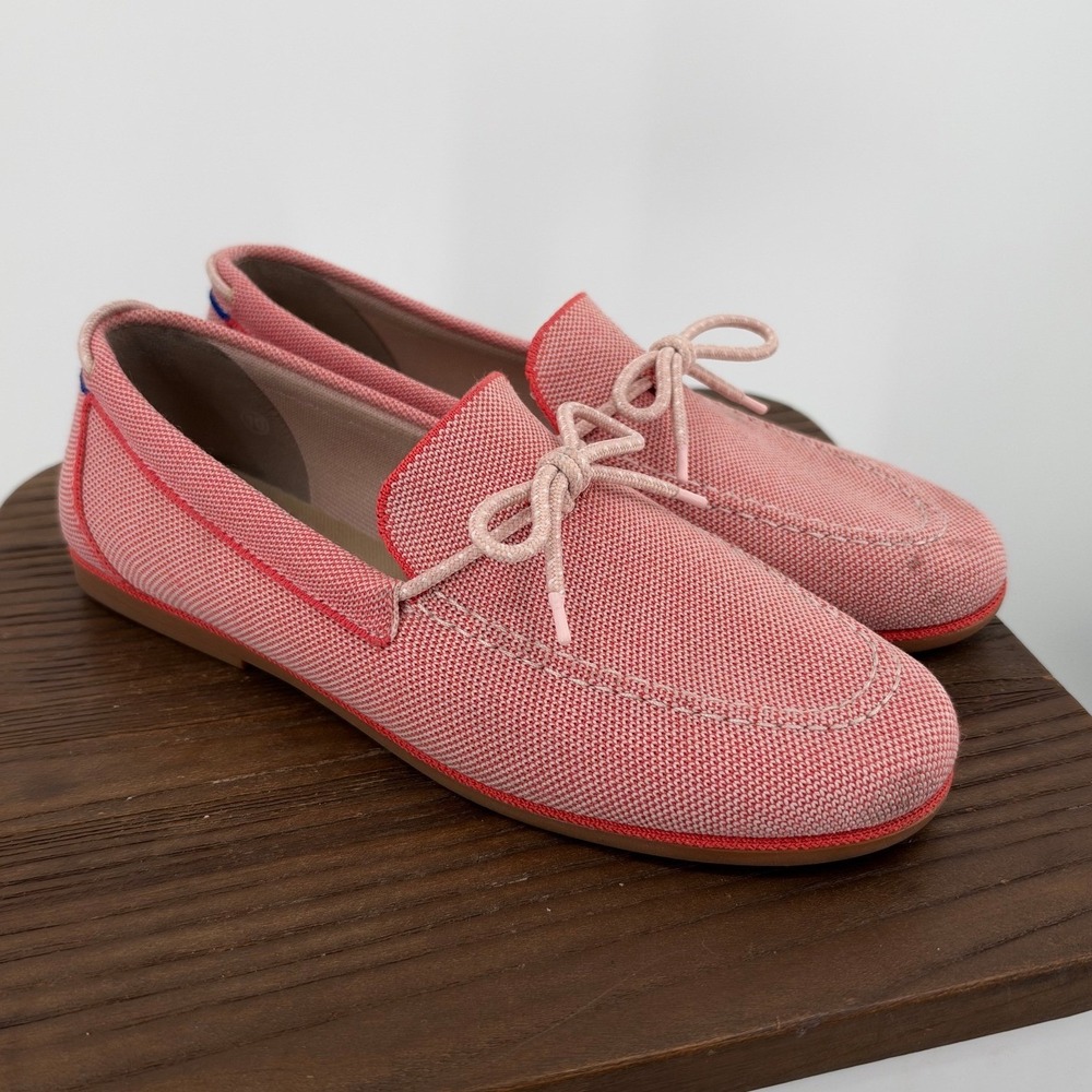 Rothys The Driver Coral Pink Knit Loafers Shoes Womens Size 10